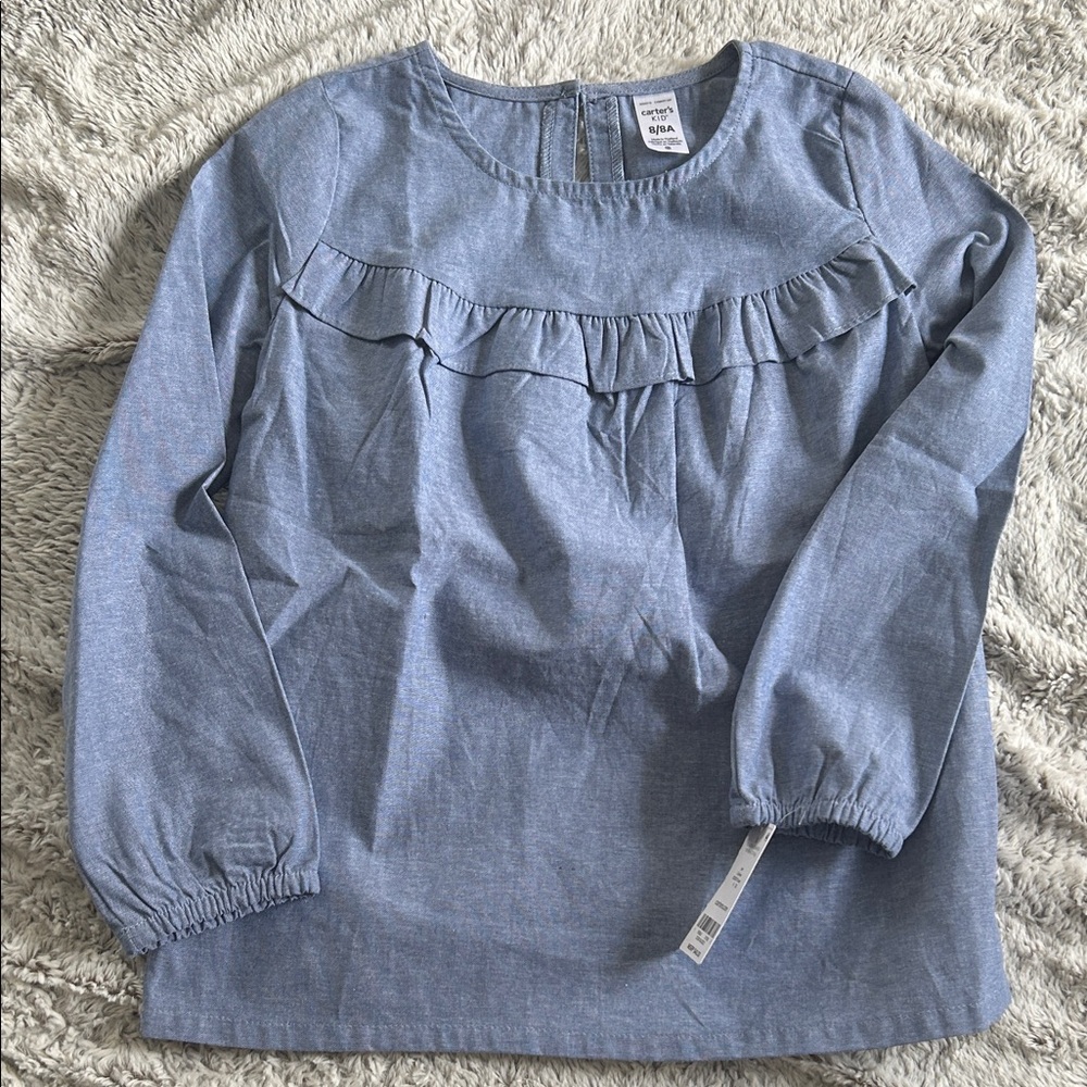 Carters Kids Blue Ruffle Blouse size 8